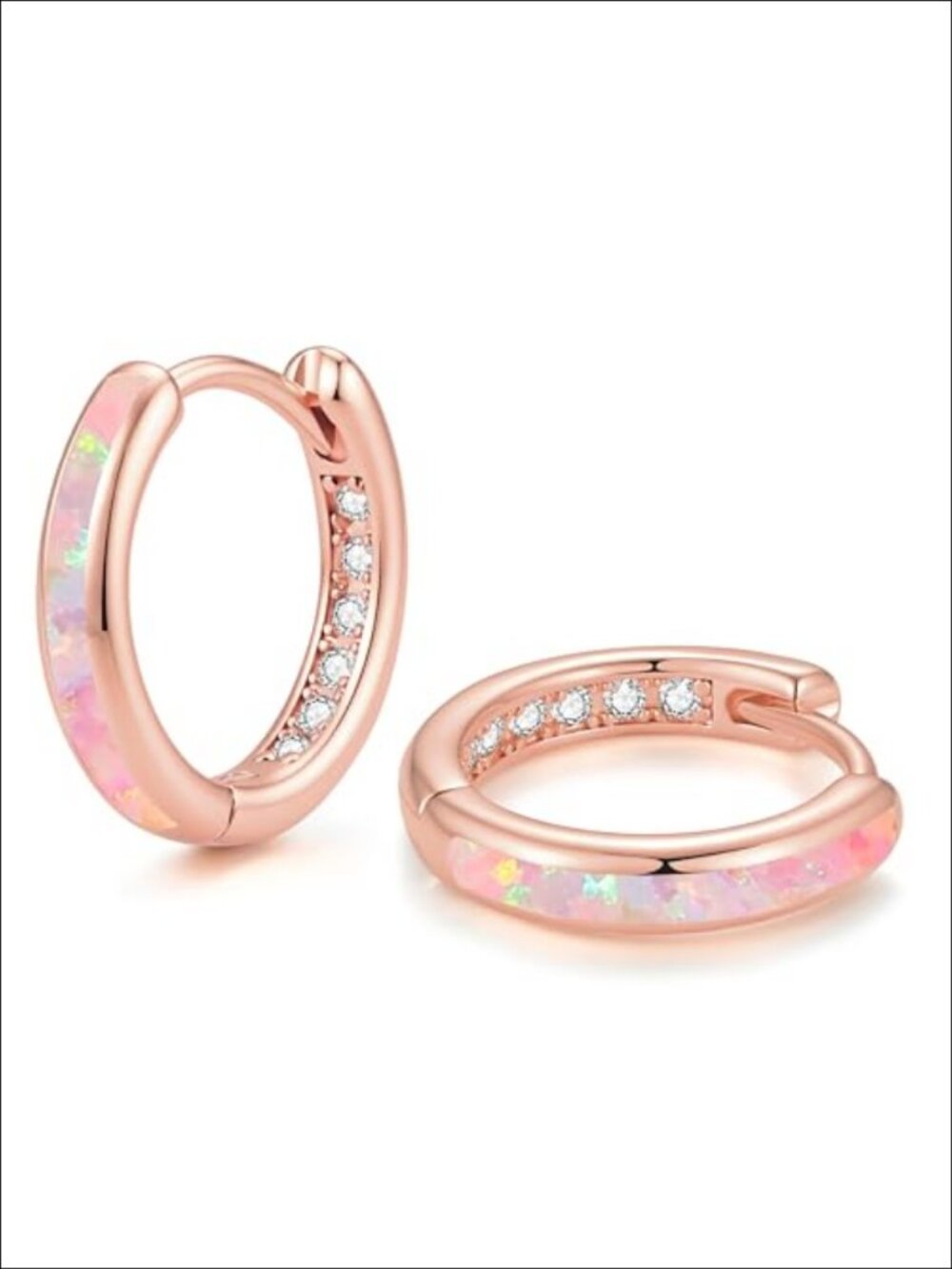 14K Rose Gold Plated Opal Hoop Earrings Hypoallergenic Huggie Cartilage Piercing